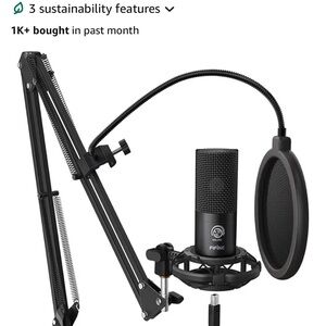 Black USB Condenser Microphone Kit w/ Adjustable Boom vocal game streaming-T669